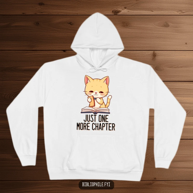 Funny Cat Hoodie showcasing a cute cat character batting playfully at a bookmark, combining warmth, comfort, and hilarious literary-themed humor.