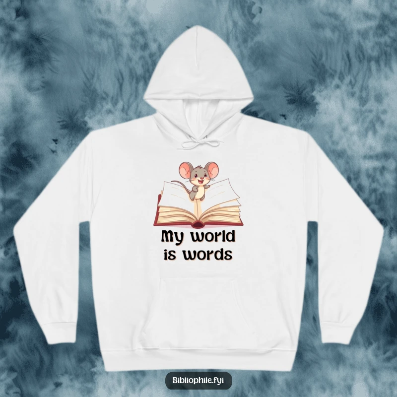 Funny Mouse Hoodie: A delighted mouse scurries across giant storybook pages, designed for cozy adventures and whimsical fun.