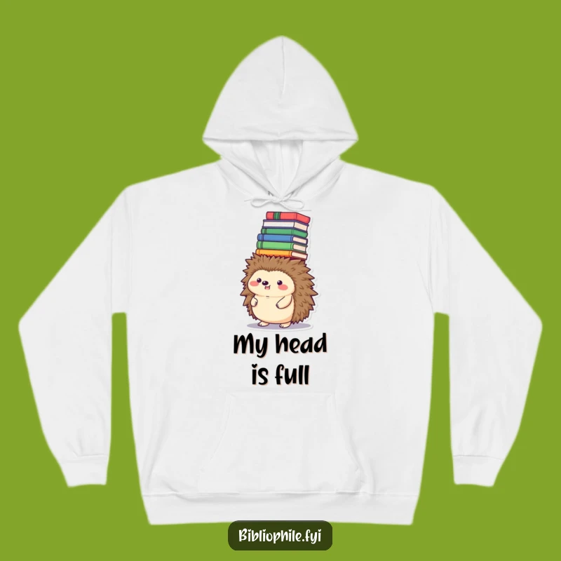 Funny Hedgehog Book Tower Hoodie - Cozy Comfort for Bookish Souls