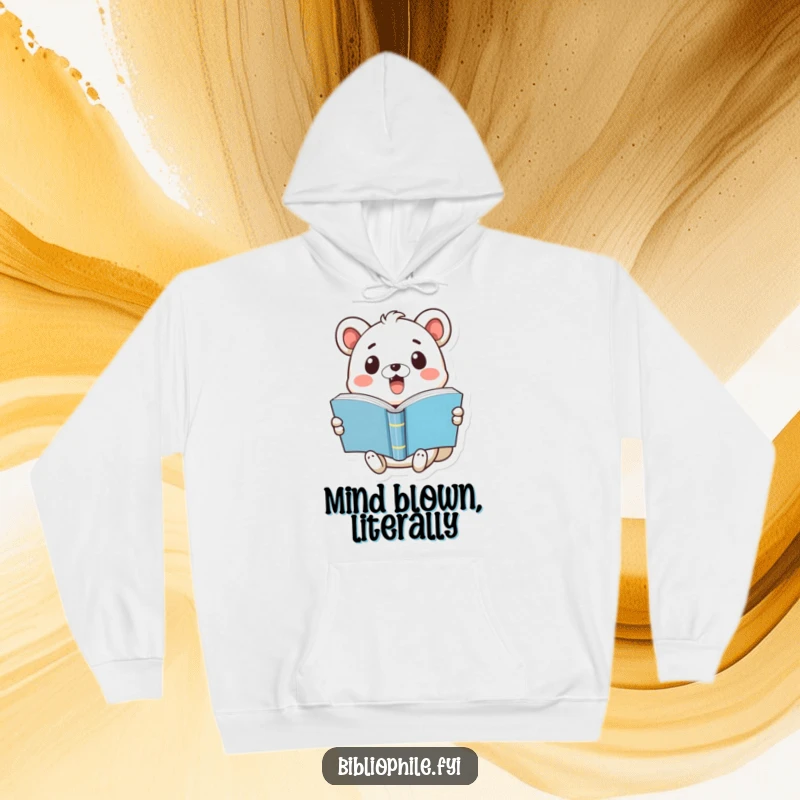 Funny hoodie featuring a cute animal's surprised reaction to a pop-open book, perfect for warmth and laughter.