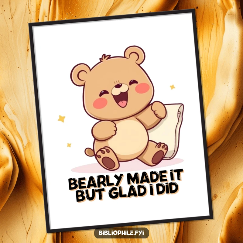 Funny Free Printable Wall Art: A happy bear gleefully turning a gigantic page, bringing joy and humor to any room.