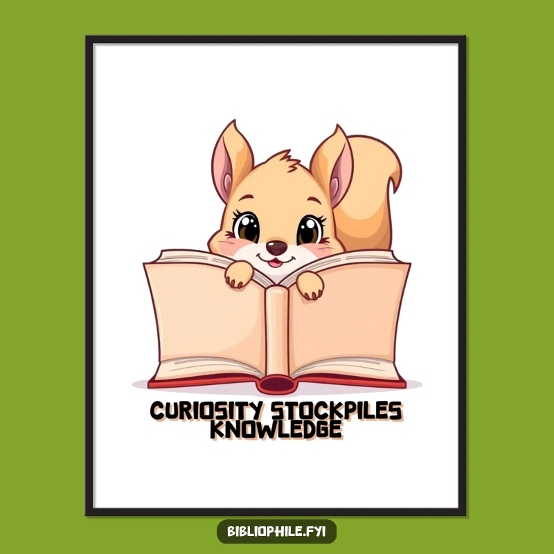 Free Printable Wall Art: Curious Squirrel Reader, Humorous Downloadable Decor for Book Nooks