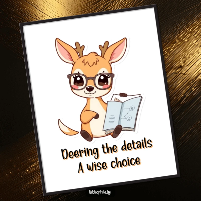 Funny Free Printable Wall Art: A deer with spectacles pointing diligently at a diagram within a book.