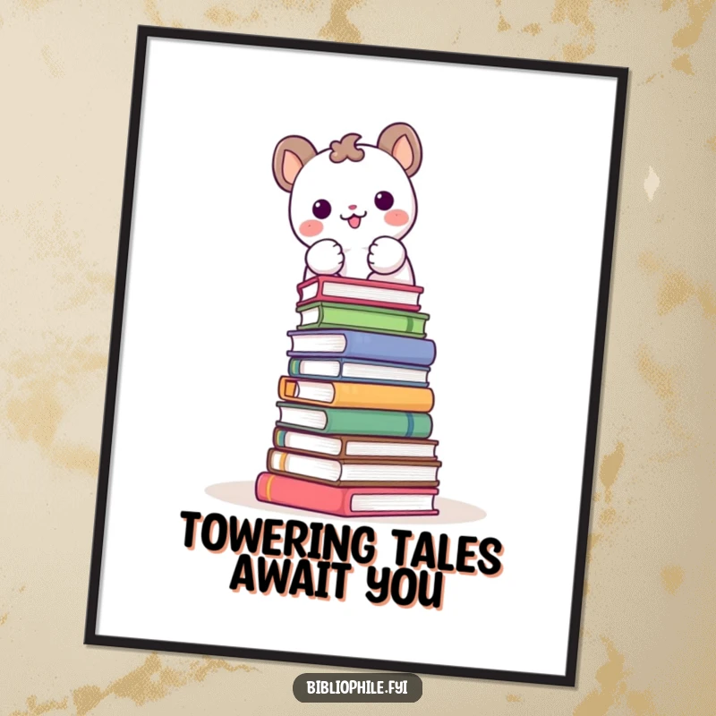 Funny Free Printable Wall Art: A cute animal is joyfully building a tower out of books, a playful and artistic scene.