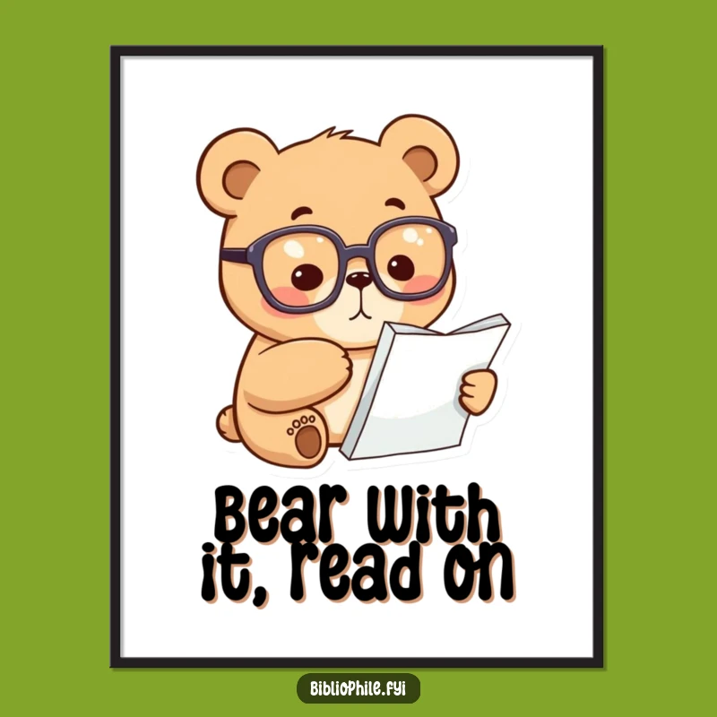 Free Printable Wall Art: Focused Bear Reading Funny Downloadable Art