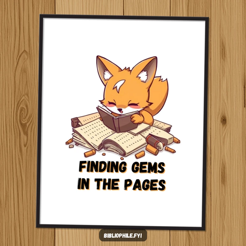 Funny Free Printable Wall Art: A playful fox digging with enthusiasm through a messy pile of old manuscripts.