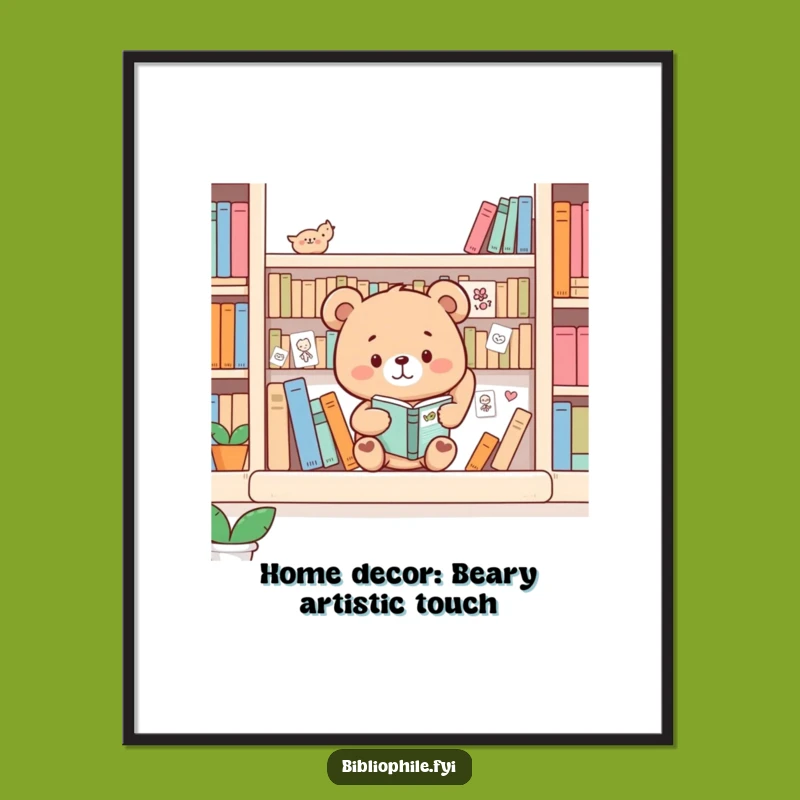 Add personality to your walls with this free printable wall art! A bear creating art on a bookshelf is fun, print-at-home decor.