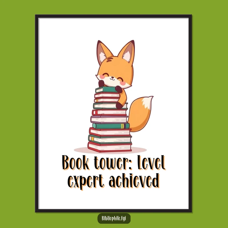 Add humor to your walls with this free printable wall art! A funny fox enthusiastically stacking books makes for unique, print-at-home decor.