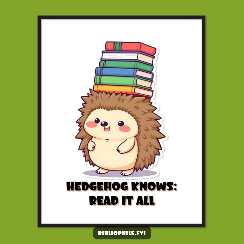Free Printable Wall Art: Hedgehog Book Tower Funny Downloadable Art