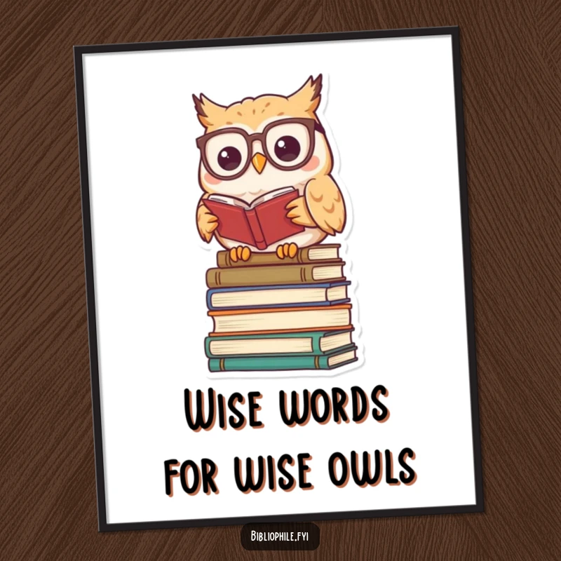 Funny Free Printable Wall Art featuring a kawaii owl wearing reading glasses, perched on books, offering wise and downloadable artistic flair.