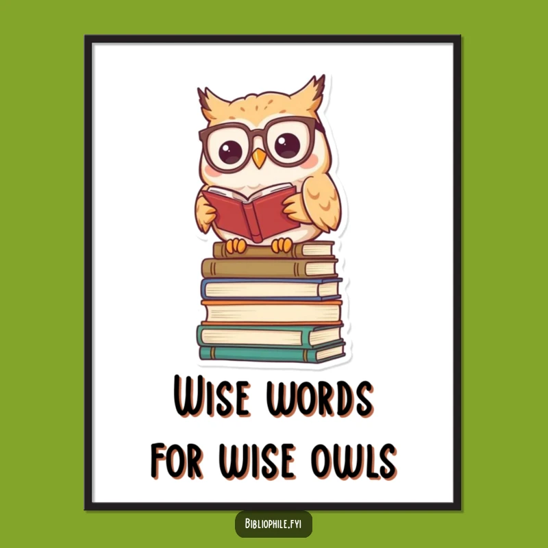 Free Printable Wall Art: Wise Kawaii Owl Reader, Intellectual Downloadable Decor