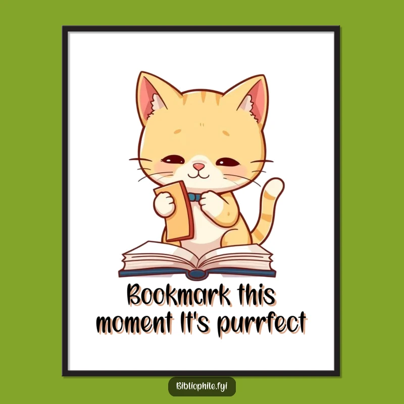 Funny Free Printable Wall Art: Playful Cat Bookmark Book Lover Decor