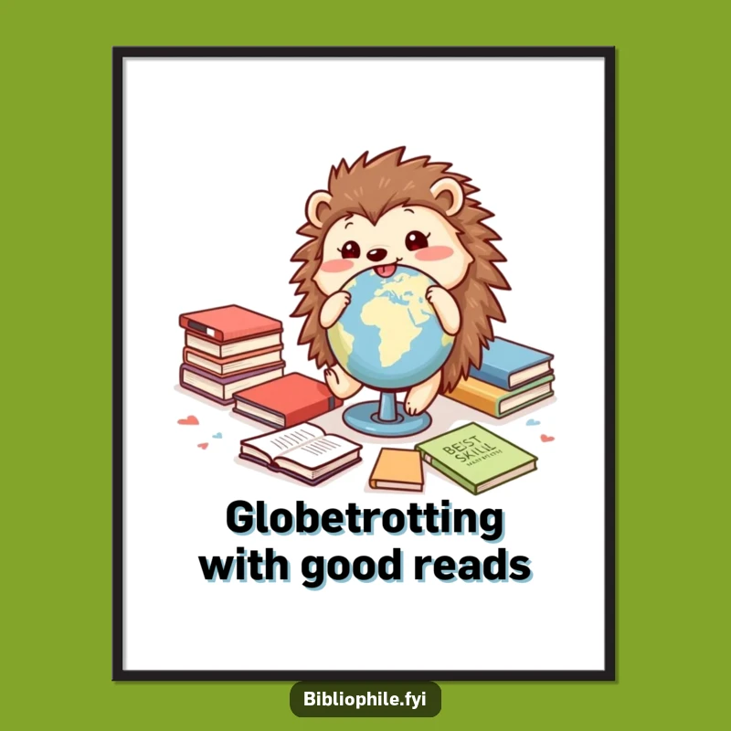 Free Printable Hedgehog Wall Art: Globe Rolling Bookish Downloadable Decor Gift