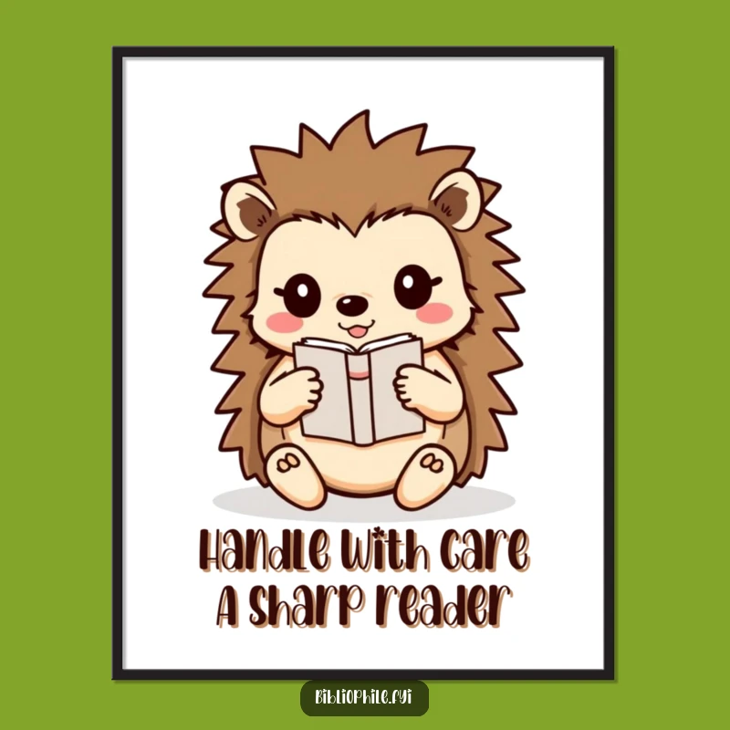 Funny Free Printable Wall Art: Careful Hedgehog Book Lover Decor