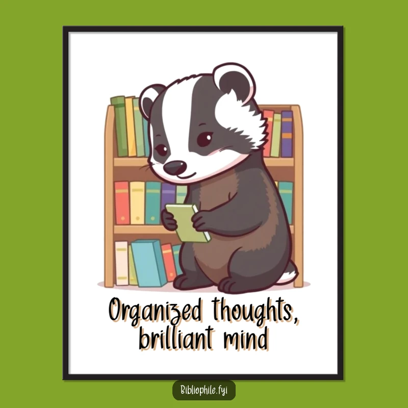 Free Printable Wall Art: Diligent Badger Librarian, Humorous Downloadable Decor for Cozy Nooks