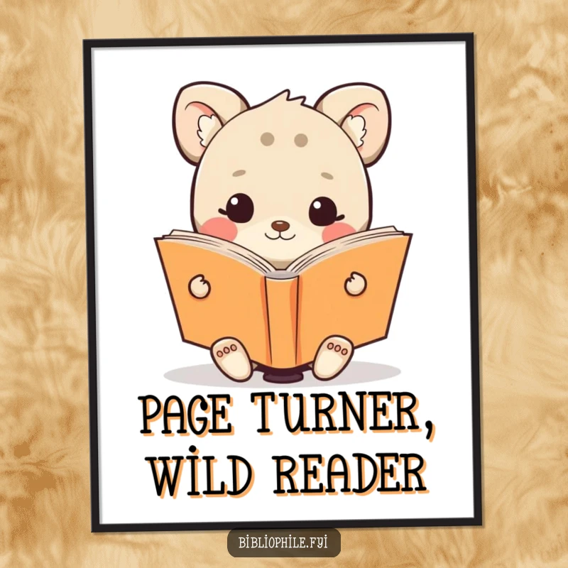 Funny Free Printable Wall Art: A cute animal sits contentedly, happily engrossed in reading a very large, open book.