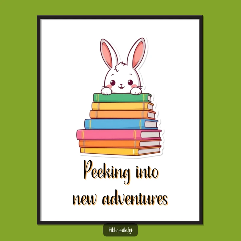 Funny Free Printable Wall Art: Curious Rabbit Among Books, Whimsical Downloadable Decor