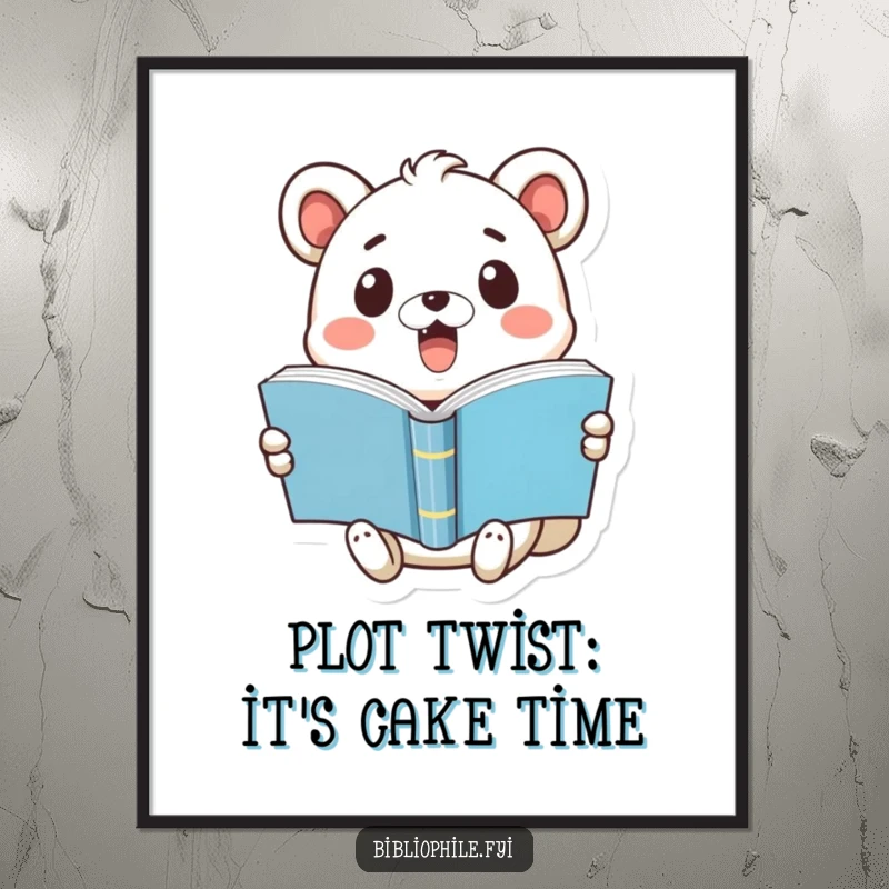 Funny Free Printable Wall Art: A cute animal reacts with shock to a book that has popped open, creating a humorous scene.