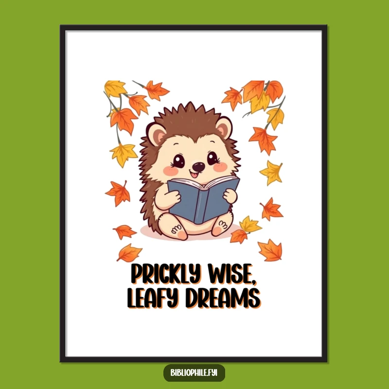 Free Printable Wall Art: Hedgehog Reading Cozy Funny Downloadable Art