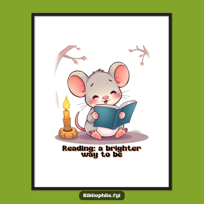 Cozy Free Printable Wall Art: Mouse Reading by Candlelight, Downloadable Decor!