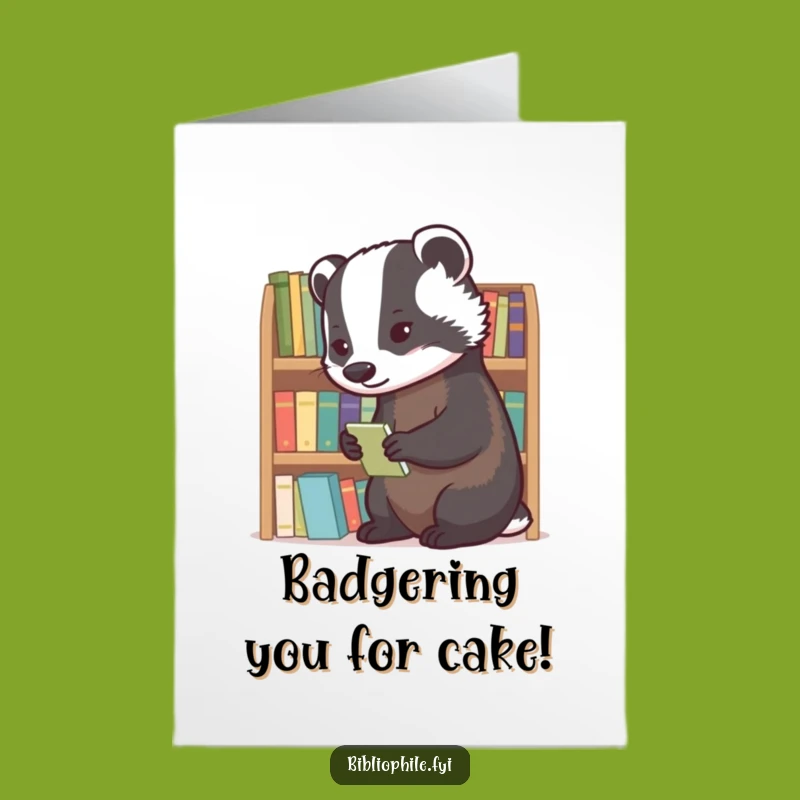 Free Printable Birthday Card: Badger Librarian, Funny Downloadable Greeting for Book Lovers