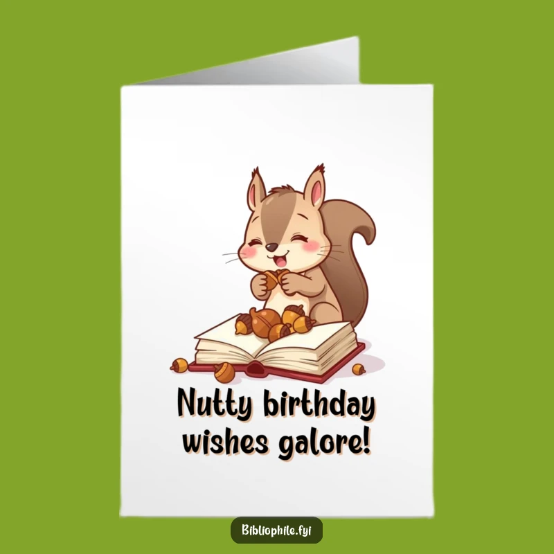 Free Printable Birthday Card: Busy Squirrel Stashing Gifts, Funny Book Lover Surprise