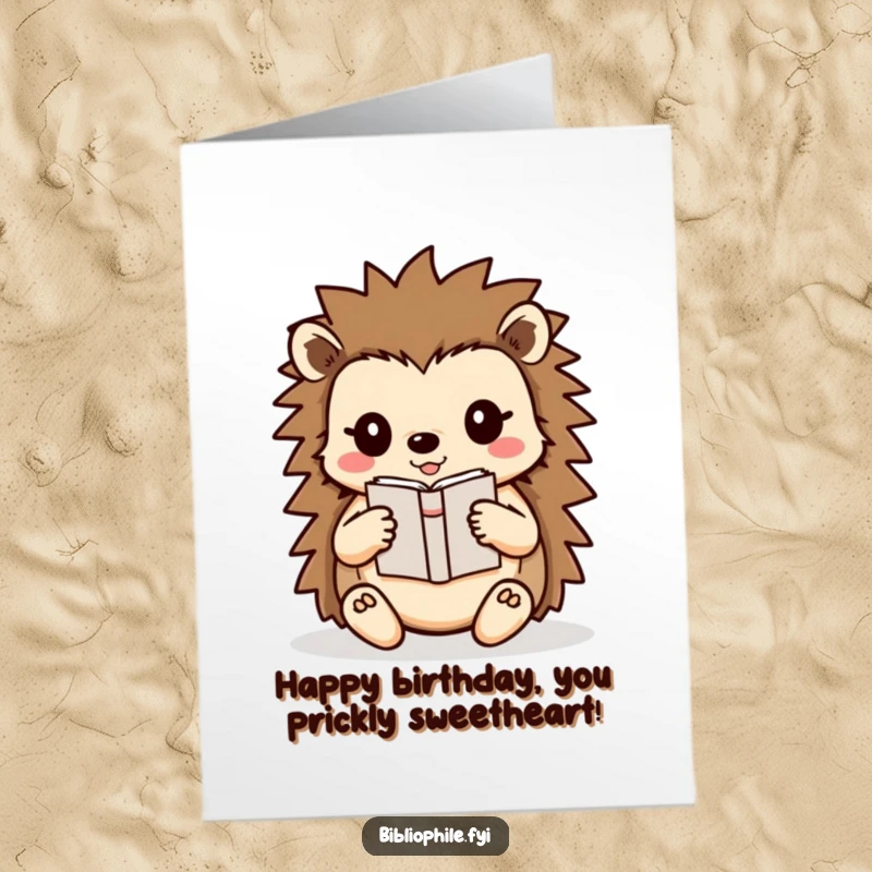 Funny Free Printable Birthday Card: A cute hedgehog carefully carrying a small book.