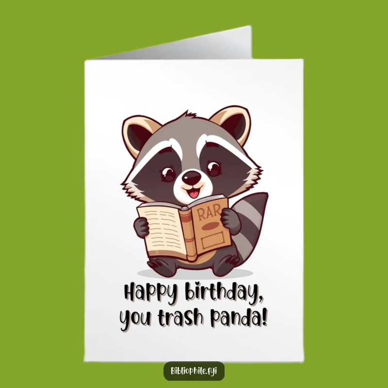 Free Printable Birthday Card: Excited Raccoon Rare Book Discovery Fun