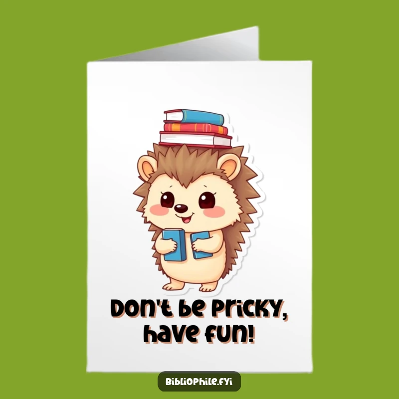 Free Printable Birthday Card: Funny Hedgehog's Book Stack, Quirky DIY Gift!