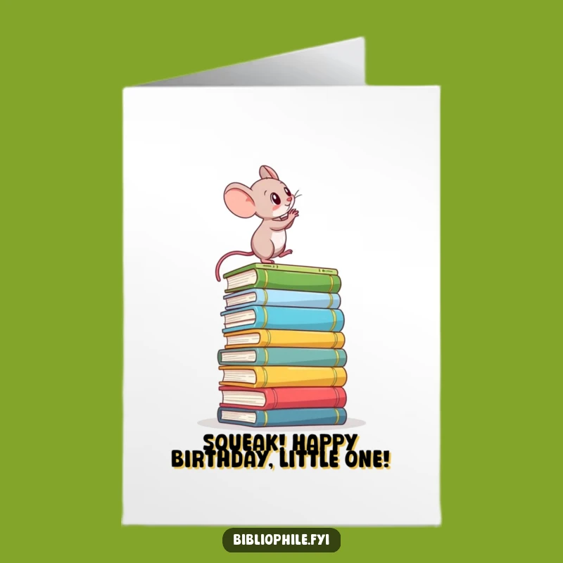 Free Printable Mouse Birthday Card: Climbing Books Humor Funny Downloadable Gift