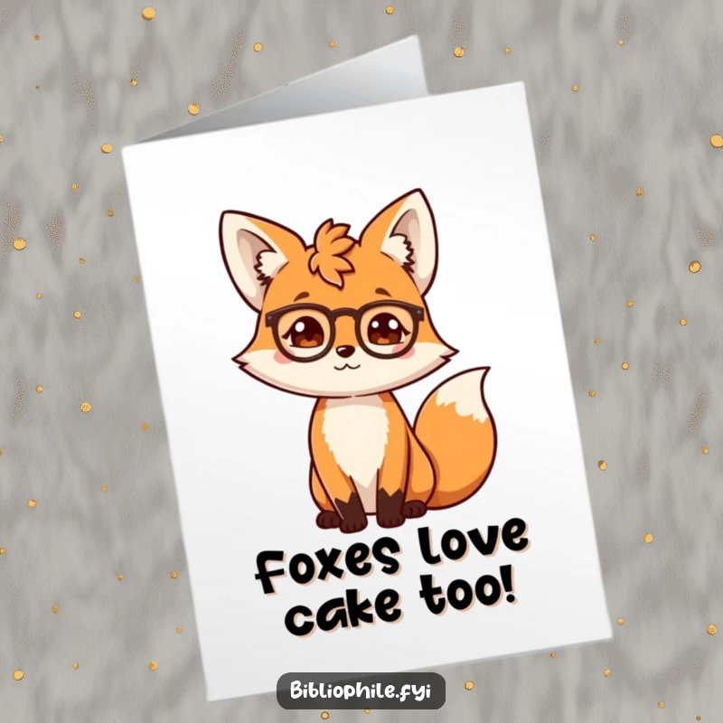 Funny Free Printable Birthday Card: Scholarly fox wearing glasses, adjusting them with a wise, humorous expression.