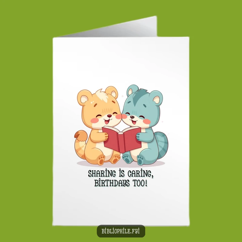 Free Printable Birthday Card: Cute Animal Book Sharing, Hilarious Downloadable Gift