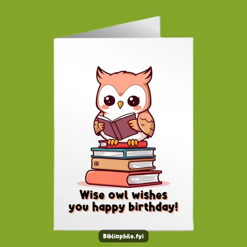 Free Printable Owl Birthday Card: Funny Reading Owl Downloadable Gift for Book Lovers