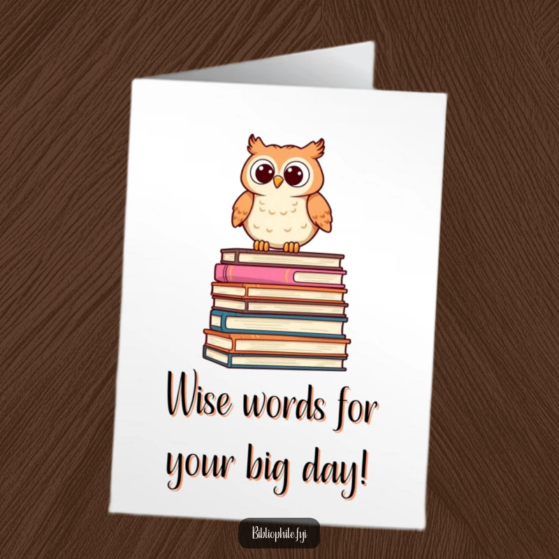 Funny Free Printable Birthday Card featuring a wise owl perched on books, peering curiously, ready for a birthday celebration. Downloadable art.