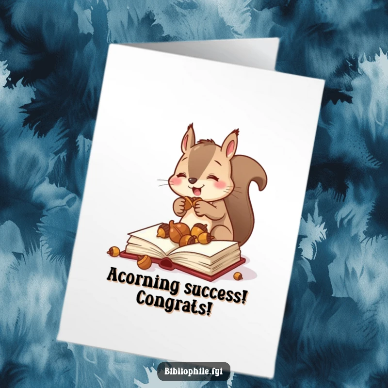 Funny Free Printable Congratulations Card: Determined Squirrel Packing Acorns into a Book Safely, Celebrating Success