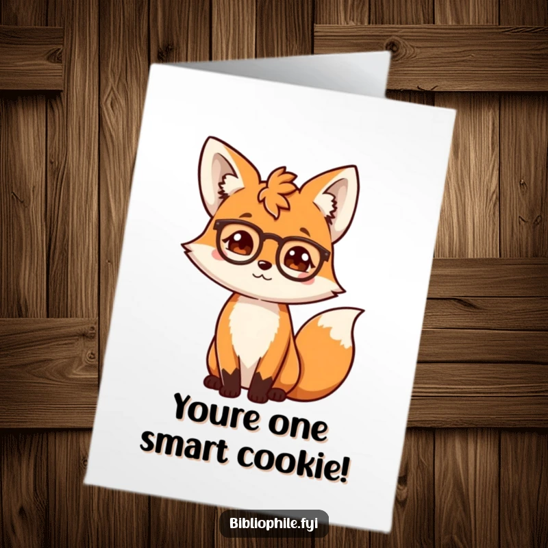 Funny Free Printable Congratulations Card: Wise fox with spectacles, looking proud of an accomplishment, a smart downloadable.