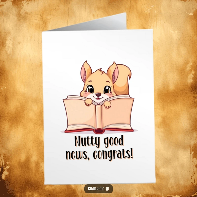 Funny Free Printable Congratulations Card: A curious squirrel with bright eyes peeks from behind a large book.