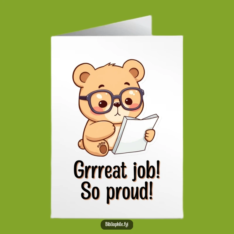 Free Printable Congrats Card: Focused Bear's Smart Win Funny Gift