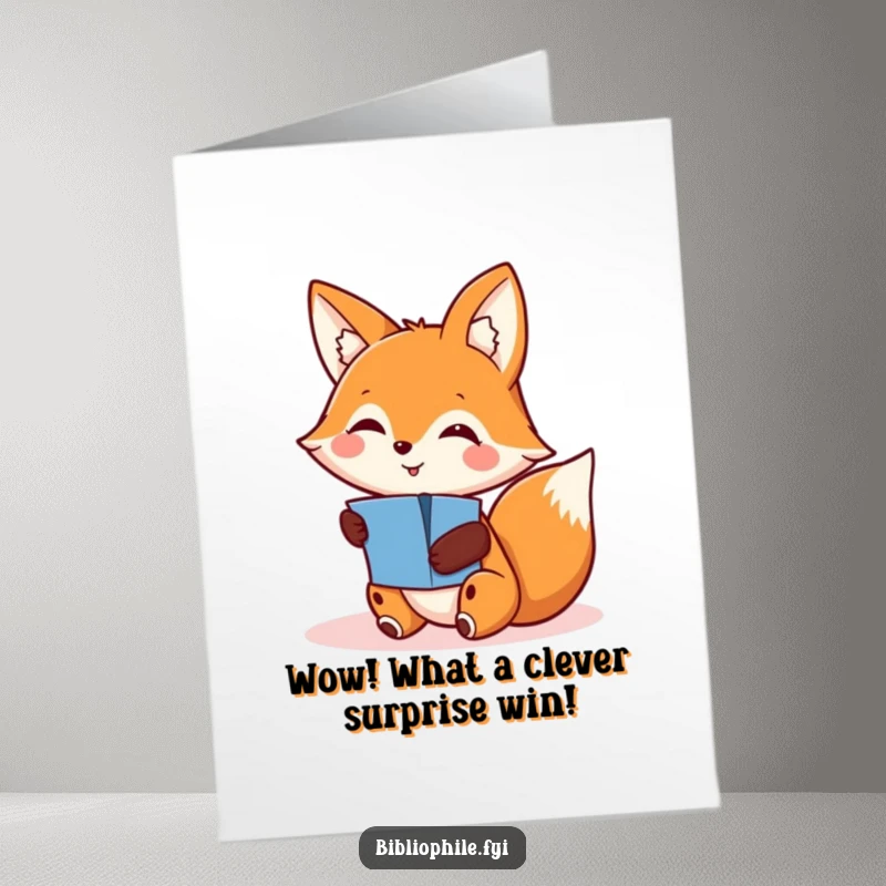 Funny Free Printable Congratulations Card: A smiling fox peeking at a hidden pop-up, celebrating success with playful discovery.