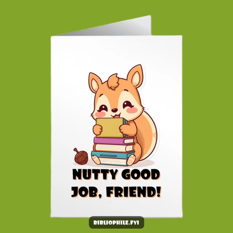 Free Printable Kawaii Squirrel Congrats Card: Book Hoarder Joy, Downloadable Gift