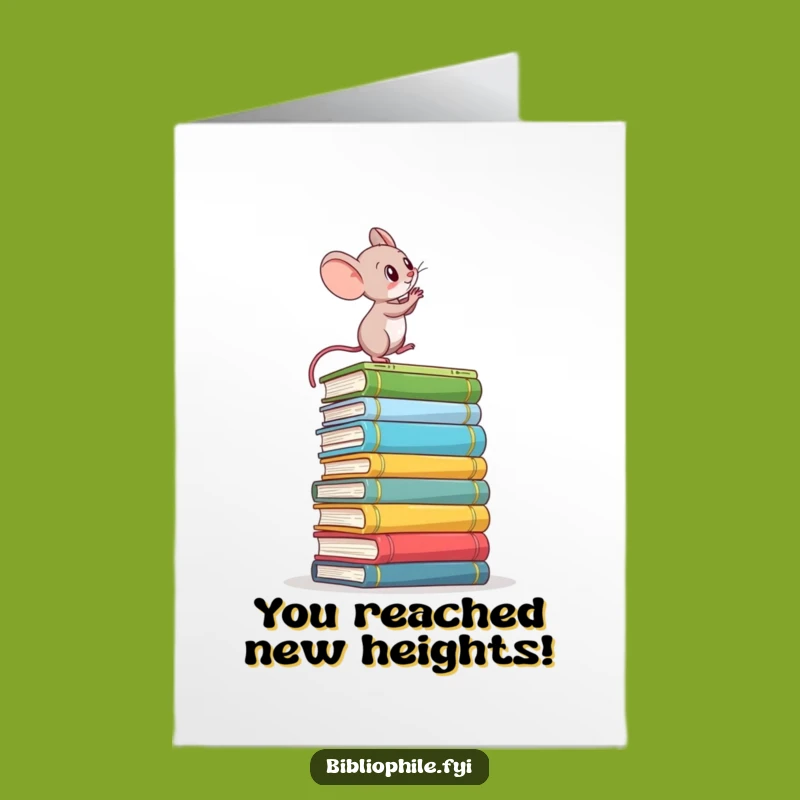 Free Printable Mouse Congrats Card: Climbing Books Success Downloadable Gift