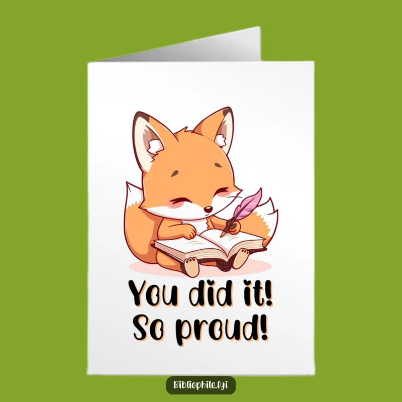 Free Printable Congrats Card: Hilarious Kawaii Fox Writer, a Perfect Downloadable Gift