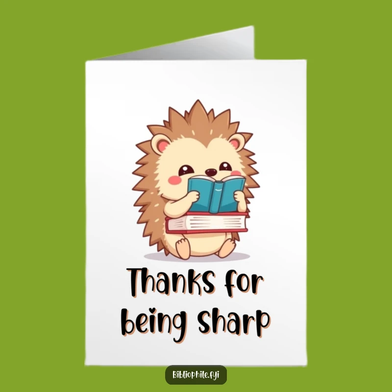 Free Printable Kawaii Hedgehog Thank You Card: Book Balance, Downloadable & Funny Gift