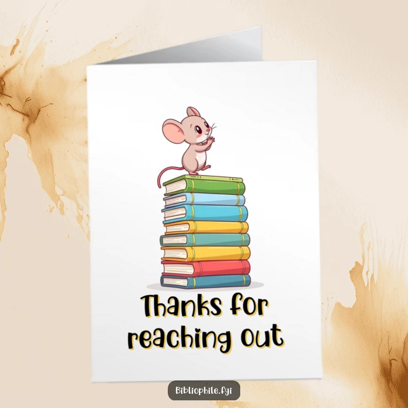 Funny Free Printable Thank You Card: Determined mouse climbing books, expressing sincere appreciation.