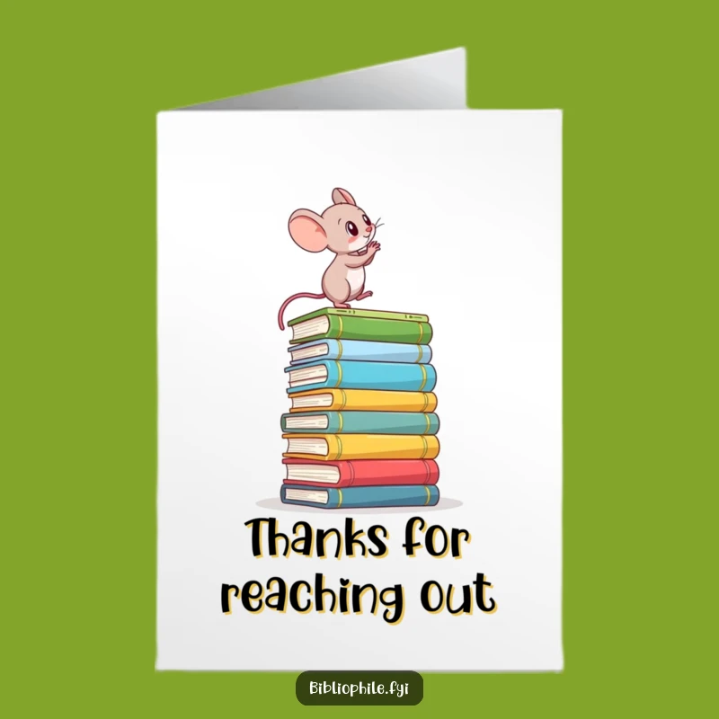 Free Printable Mouse Thank You Card: Climbing Books Gratitude Funny Downloadable Gift