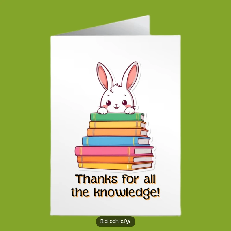 Free Printable Thank You Card: Curious Rabbit, Bookish Gratitude, Thoughtful Downloadable Gift