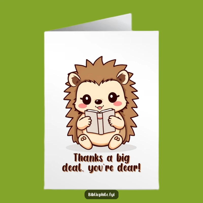 Free Printable Thank You Card: Caring Hedgehog Book Appreciation Gift