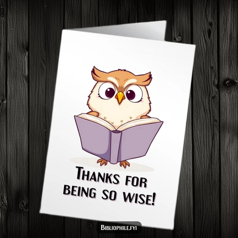 Funny Free Printable Thank You Card with a cute owl enjoying a book, conveying heartfelt thanks.