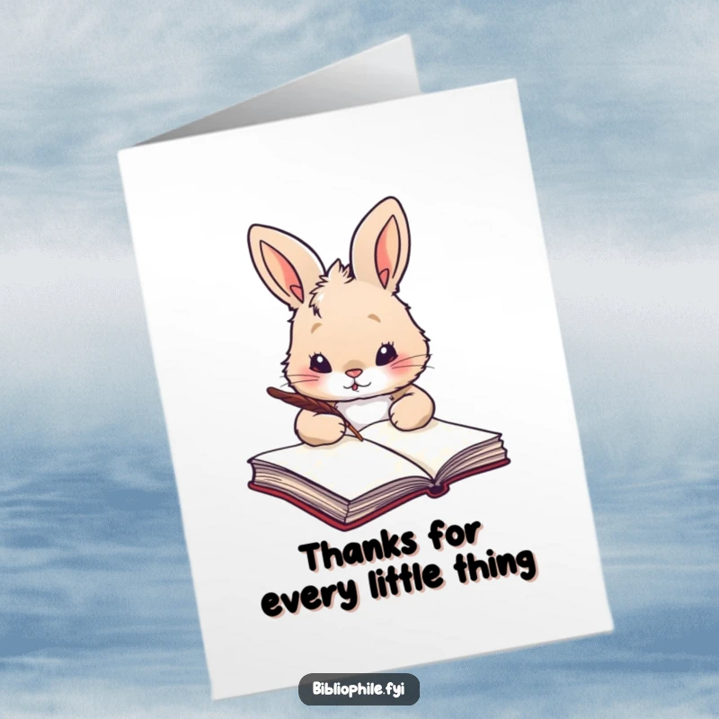 Funny Free Printable Thank You Card: A rabbit with a quill is ready to write a thank you note in a large book.