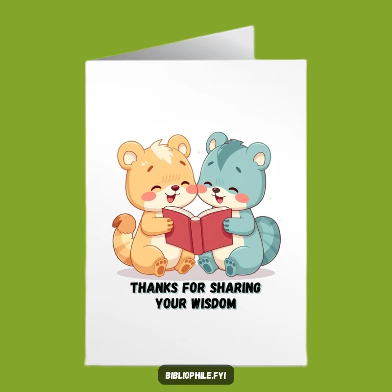 Free Printable Thank You Card: Cute Animal Book Sharing, Funny Downloadable Gift